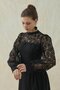 Black Lace Garnished Atlas Dress - 2