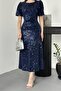 Navy Blue Midi Length Sequin Dress - 2