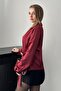Burgundy Gold Accessory Detailed Satin Blouse - 3