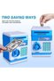 Piggy Bank, Electronic Money Bank, Safe Mini ATM Cash Coin Can, Auto Scroll Paper Money Saving Box, Great Birthday for Kids, Blue White - 3