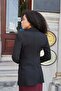 Women's Collared Pocket Flap Double Button Blazer Flexible Premium Fabric Jacket-Black - 8