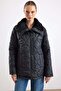 Large Size Short Quilted Coat with Fur Collar Detail Black 6904 - 2