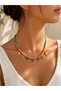 Turquoise and Orange Color Beaded Minimal Necklace Elegant Women's Necklace