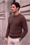 Leone Anti-Peeling Anti-Pilling Hairless Knitted Crew Neck Men's Sweater - Brown - 7