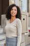 Women's Stretchy Knitwear V-Neck Long Sleeve Body Blouse-Stone - 3