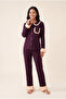 Women's Italian Bamboo Baby Collar Ruffled Chest Pocket Detailed Front Buttoned Pajama Set - 2