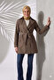 Women's Degaje Collar Half-Length Hijab Lined Belted Water-Repellent Fabric Trench Coat Milk Coffee - 2