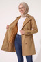 Women's Degaje Collar Half-Length Hijab Lined Belted Water Repellent Fabric Trench Coat Camel - 6