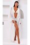 Ecru White Belted Long Chiffon Beach Kimono and Pareo - 4