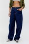 Women's Balloon Cut Adjustable Waist Buckle Twisted Barrel Jean Baggy Wide Leg 100% Cotton Denim Pants