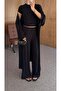 Extra Lycra 3-Piece Cardigan Wide Leg Suit Black - 4