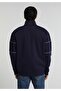 Relaxed Fit High Collar Plain Men's Navy Blue Sweatshirt - 2