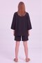 Women's Wrinkled Fabric Comfortable Fit Two-Piece Kimono Set with Shorts Black - 6