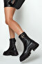 Women's Black Thick-Soled Leather Boots Wf170013Df - 2