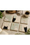 Set of 6 Natural Travertine Stone Coasters – Cat Patterned Uv Printed Decorative Stone Coasters - 2