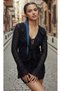 Women's Black Blouse Self Patterned Sports Long Sleeve Tulle Body Blouse Transparent Lycra Blouse - 2