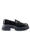 Black Patent Leather Genuine Leather Loafer Women's Shoes - Z2813