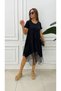 Women's Short Sleeve Round Tulle Asymmetric Detail Viscose Dress - 7