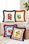 Italian Summer Themed Lemon Olive Tomato and Orange Patterned 4-Piece Fringed Throw Pillow Cover Set - 2