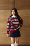 Striped Oversize College Style Polo Collar Sweater - 2