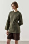 Basic Cotton T-Shirt with Piping Ties Khaki - 2
