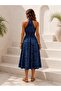 Women's Off-Shoulder Halter Neck Patterned Maxi Single Jersey Dress - 4