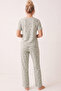 Green Patterned Cotton Ribbed Camisole Knitted Pajama Set 26120402 - 3