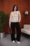 Women's 2 Cor Butterfly Printed Comfortable Fit Crew Neck Beige Sweatshirt - 3