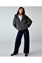 Kumaş mix kapüşonlu sweatshirt - 2