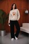 Women's Manhattan Orange Butterfly Printed Comfortable Fit Crew Neck Beige Sweatshirt