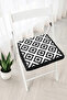 Black and White Geometric Rug Patterned Fringed Zippered Chair Cushion - Modern Patchwork Tufted Cushion