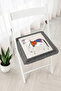 Fringed Zippered Chair Cushion with White Horse Figure and Geometric Frame - Tufted Retro Patchwork