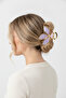 Large Size Lilac Hair Clip with Floral Figures and Yellow Details - 3
