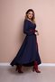 Women's Navy Blue Claret Red Leather Belt Navy Blue Long Sleeve Asymmetric Cut Dress - 6