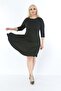 Women's Black Plus Size Flared Dress with Sleeves - 4