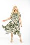 Plus Size Women's Relaxed Cut Patterned Short Sleeve Asymmetrical Viscose Combed Cotton Dress