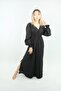 V-Neck Cotton Linen Dress - Black