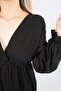 V-Neck Cotton Linen Dress - Black - 2