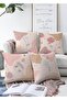 Decorative Double Sided 4-Piece Raschel Knitted Throw Pillow Cover Set with Flower Motifs on Pink Background