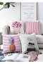 Double Sided Pink White Striped Concept 4-Piece Modern Raschel Knitted Pillow Throw Pillow Cover Set