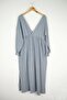 V-Neck Cotton Linen Dress - Gray - 4
