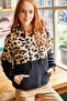 Women's Black Leopard Fleece Leopard Detailed Thick Sweatshirt with Fleece Inside SWT-19000470 - 2