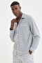 Gri Regular Fit Üst Biye Detaylı Örme Pijama Takımı TMNAW22PT1073 - 5