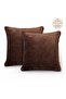 Dark Brown Plain Chenille Textured 2-Piece Throw Pillow Cover Set with Piping Detail