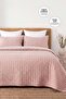 Square Pattern Double Bed Cover Set 100% Cotton Stone Washed 3 Piece Fiber Filled Soft Powder