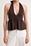 Brown Plain Fitted/Body-Fitting Halter Neck Knitted Blouse Twoss26Bz00787 - 3