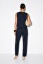 Navy Blue Crew Neck Sleeveless Pants Comfortable Fit Top and Bottom Set Tdrss26Au00052 - 2