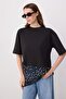 Black Plain Oversize/Wide Fit Polka Dot Lace Detailed Knitted T-Shirt Twoss26Ts00337