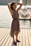 Brown Polka Dot Asymmetric Skirt Detailed Chiffon Lined Midi Belted Woven Dress Twoss26El00232 - 5