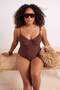 Brown Piping Detailed Shoulder Tie Large Size Swimsuit Tbbss26Am00044 - 2
